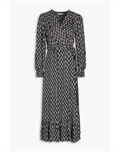 Платье миди из твила Sirene с поясом и цветочным принтом, черный Sandro