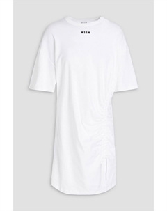 Платье мини из хлопкового джерси со сборками и логотипом, белый Msgm