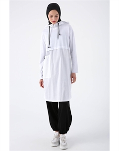 Белая спортивная туника с капюшоном и петлей из хлопковой ткани с украшением All day