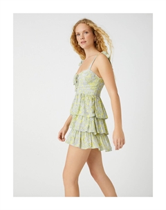 Мини-платье с цветочным принтом и многослойным ремешком, желтый Koton