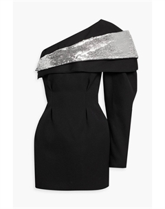 Платье мини Lidia из шерстяного твила с одним рукавом и декором, черный Isabel marant