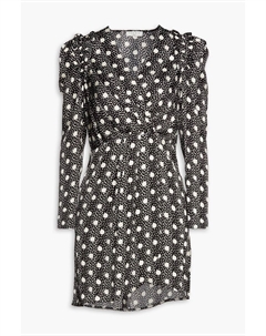 Тканое мини-платье с запахом и принтом, черный Sandro
