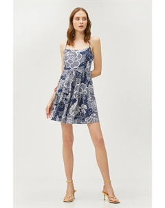 Мини-платье с цветочным принтом и квадратным вырезом на бретельках, коричневый Koton