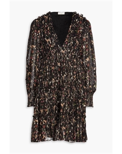 Платье мини из шелкового крепона со сборками цвета металлик-купе, черный Sandro