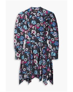 Шелковое платье мини Verikio с оборками и цветочным принтом, синий Isabel marant