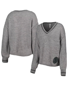 Женский свитер Lusso Grey Brooklyn Nets Scarletts с рукавами-фонариками, трехцветный пуловер с v-образным вырезом Unbranded