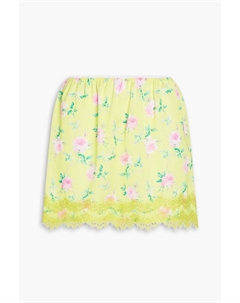 Мини-юбка из крепдешина с кружевной отделкой и цветочным принтом, желтый Msgm
