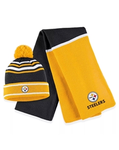 Женская одежда Erin Andrews Black Pittsburgh Steelers с цветными блоками, вязаная шапка с манжетами, помпоном и шарфом Unbranded