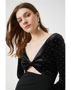 Короткое платье с пуантами и декоративными камнями, черный Koton