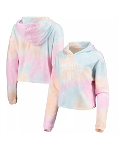 Женская лига студенческой одежды Розовый/белый укороченный пуловер с капюшоном Clemson Tigers Tie-Dye Unbranded