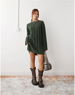 Мини-платье Fiona из трикотажного полотна в рубчик темно-зеленого меланжевого цвета Weekday