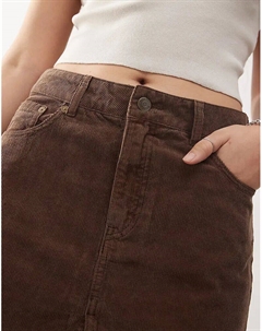 Юбка миди из вельвета с разрезом спереди, цвет стираный коричневый Weekday