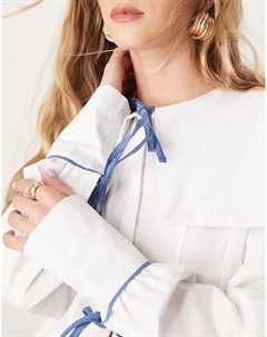 Рубашка из поплина с матросским воротником и бантами белого цвета Asos design