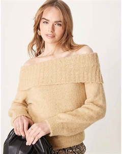 Джемпер с открытыми плечами из смеси шерсти в медово-бежевом цвете Asos design