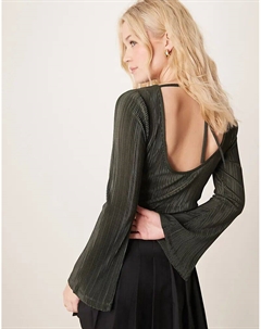 Топ с плиссированными рукавами и вырезом-лодочкой, оливкового цвета Asos design