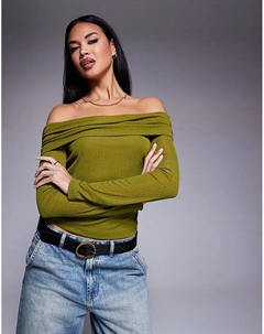 Топ с длинными рукавами и сухой ручкой в рубчик в оливковом цвете Asos design