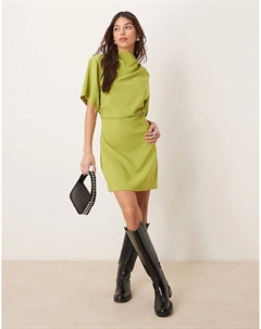 Мини-платье с короткими рукавами и талией зеленого цвета Asos design