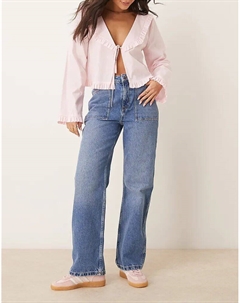 Джинсы с высокой талией и широкими штанинами в средне-синем цвете Jdy