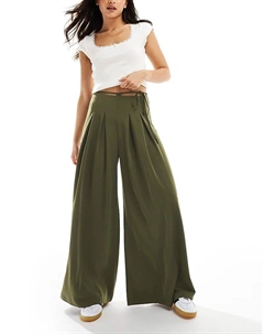 Очень широкие брюки цвета хаки с завязками на талии Asos design