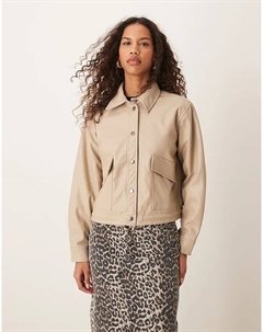 Куртка-бомбер из искусственной кожи с воротником бежевого цвета Jdy