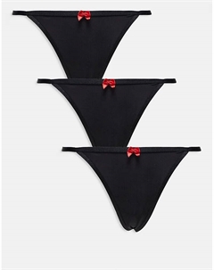 Подарочный набор из 3 пар трусиков-стрингов HUGO Bodywear черного цвета с красным бантом Hugo red