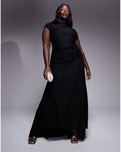 Прозрачное макси-платье с цветочной аппликацией и шлейфом черного цвета Asos