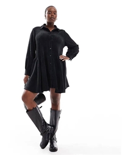 Мини-платье вельветового кроя с баской по низу черного цвета Asos