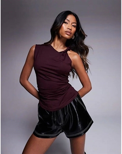 Топ из полиамида с перекрученными плечами сливового цвета Asos design