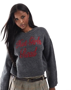 Вязаный свитер с надписью «горячие девушки» в угольном цвете Asos design