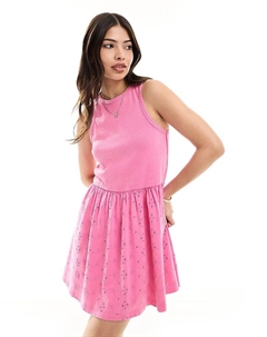 Платье-миди в рубчик с юбкой-шортами розового цвета Asos design