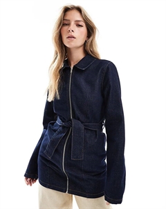Джинсовая куртка с поясом цвета индиго Asos design