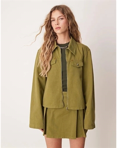 Укороченная джинсовая куртка с застежкой-молнией спереди оливкового цвета (часть комплекта) Asos design