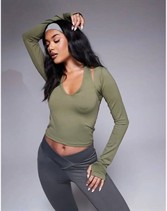 Топ из полиамида «два в одном» с бретельками через шею в оливковом цвете Asos design