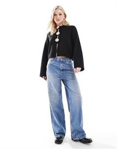 Вязаный кардиган с контрастными цветочными корсажами черного цвета Asos design