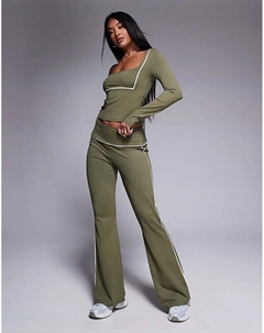 Леггинсы-клеш с контрастной окантовкой цвета оливы Asos design