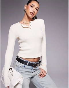 Текстурированный топ с длинными рукавами хенли кремового цвета Asos design