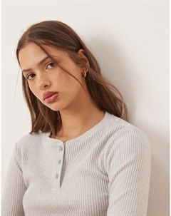 Топ с длинными рукавами в рубчик с начесом серого цвета Asos design