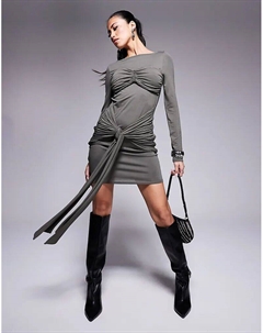 Мини-платье с завязками на груди и юбкой цвета хаки Asos design