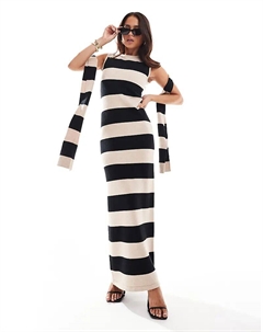 Трикотажное платье-джемпер без рукавов с отделкой из шарфа в черную и бежевую полоску 4th & reckless