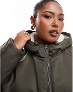 Длинная куртка-дождевик DESIGN Curve цвета хаки с подкладкой из плюша Asos