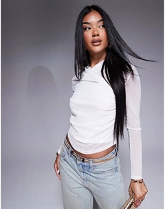 Сетчатый топ с длинными рукавами кремового цвета Asos design