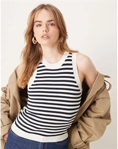 Трикотажная майка в рубчик в темно-синюю полоску Jdy