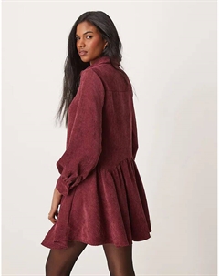 Мини-платье вельветового кроя с баской по подолу в бордовом цвете Asos design