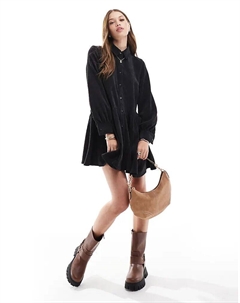 Мини-платье вельветового кроя с баской по низу черного цвета Asos design