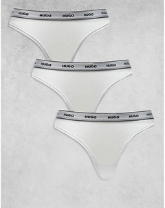 HUGO Bodywear 3 пары трусиков-стрингов белого цвета с логотипом на поясе Hugo red