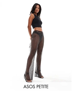 Брюки-клеш с сетчатой вставкой черного цвета Asos