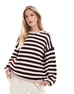 Вязаный джемпер в размытую бордовую полоску Asos design