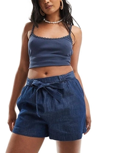 Короткие шорты из шамбре с завязками спереди цвета индиго Jdy