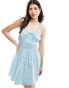 Мини-сарафан с широкими бретелями и выемкой на талии светло-голубого цвета Asos design