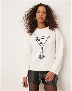 Вязаный джемпер с коктейлем в цвете экрю Asos design